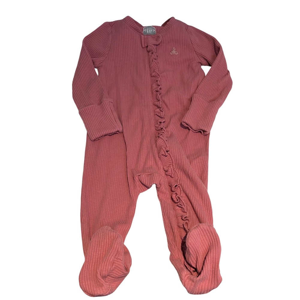 Baby Gap First Favorites Ribbed Footed Sleeper Mauve Pink Ruffle Zip 3-6 Months‎